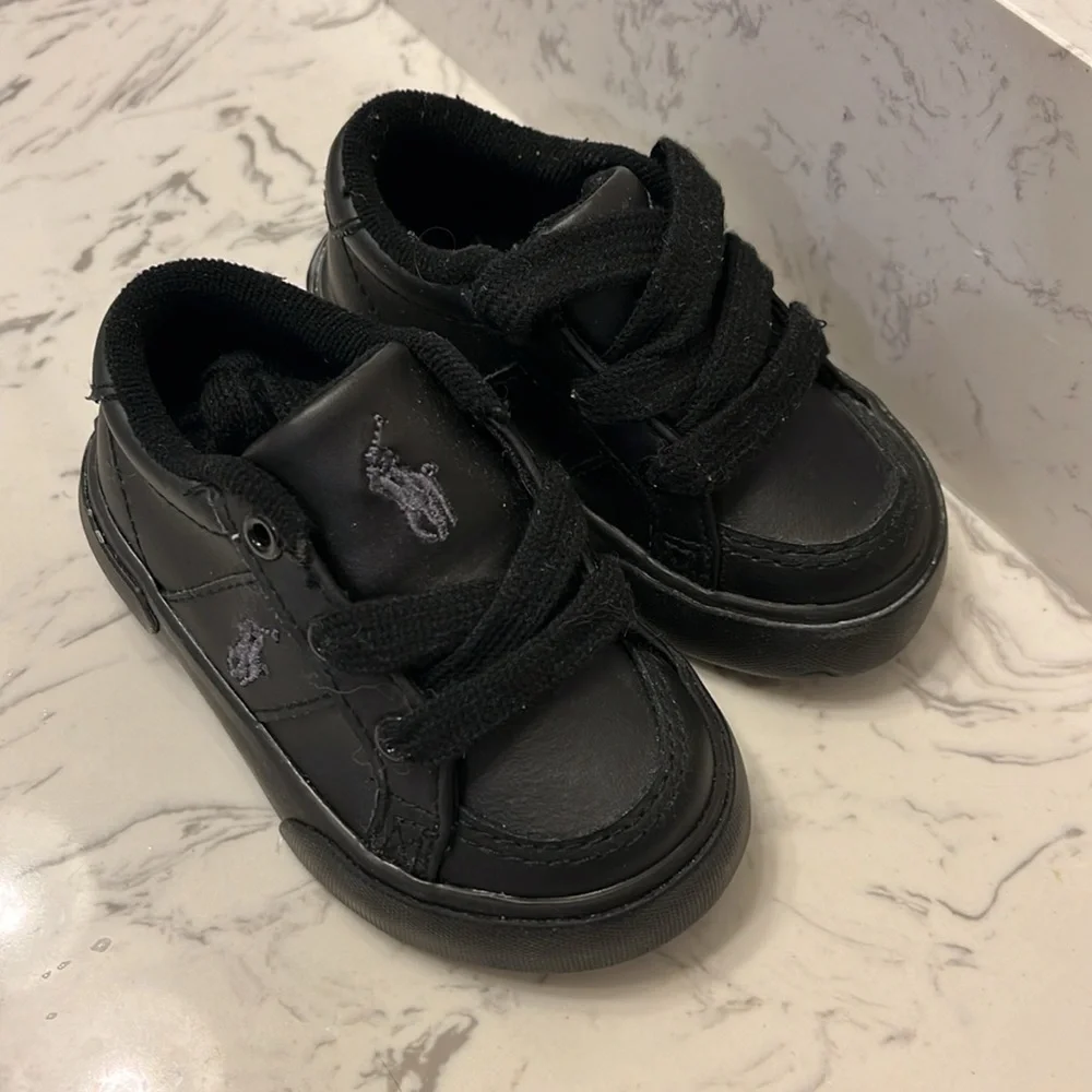 Polo Ralph Lauren Harold Leather Shoes Sneakers new black Toddlers Boys Size 4